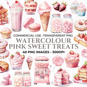 40 Aquarell Süßigkeiten Clipart, Desserts Clipart, Candy PNG Bundle, Aquarell Bäckerei, Rosa Süßigkeiten, kommerzielle Nutzung, Instant Download