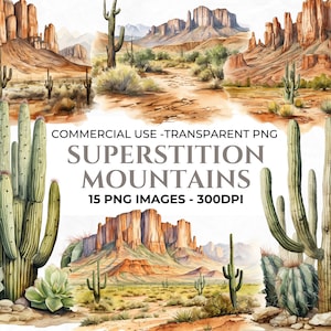 15 bijgeloof bergen clipart, bruiloft uitnodigingen clipart, bestemming clipart, aquarel bergen, woestijn png, commercieel gebruik