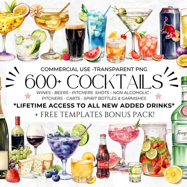 600+ Watercolour Cocktail Clipart, Signature Cocktail, Alcohol Illustrations, Non Alcoholic Drinks, Beers Clipart, Beverage Clipart