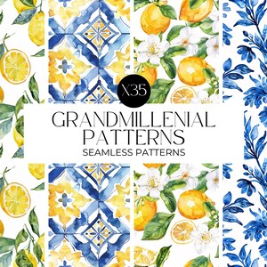 Watercolour Mediterranean Lemons Seamless Pattern, Lemon Clipart, Digital Papers, Repeating Pattern, Fruit Seamless Paper PNG, Commercial image 6