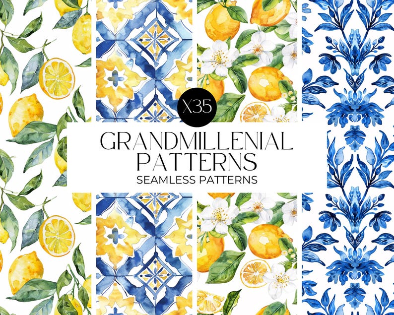 Watercolour Mediterranean Lemons Seamless Pattern, Lemon Clipart, Digital Papers, Repeating Pattern, Fruit Seamless Paper PNG, Commercial image 6