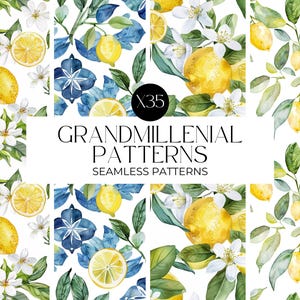 Watercolour Mediterranean Lemons Seamless Pattern, Lemon Clipart, Digital Papers, Repeating Pattern, Fruit Seamless Paper PNG, Commercial image 7