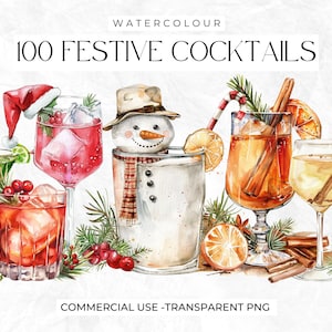 Aquarell Weihnachtscocktails Clipart, Winter Clipart, fröhlich und hell, Alkohol, Party Getränke, Schneemann, Signature Getränke, kommerziell