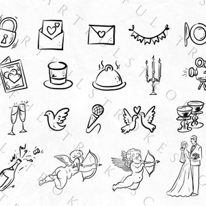 70 iconos de línea de tiempo de boda dibujados a mano, imágenes prediseñadas de boda, PNG de línea de tiempo, garabatos de boda caprichosos, PNG transparente, imágenes prediseñadas de uso comercial imagen 6