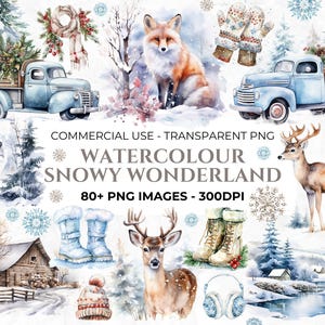 80 Winter Wonderland Christmas Clipart, Christmas Cards, Elements for Christmas Crafts, Holiday Clipart, Wonderland PNG, Commercial Use