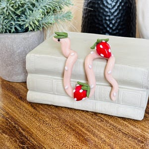 Strawberry Snake Shelf Perch - Bookshelf Decoration