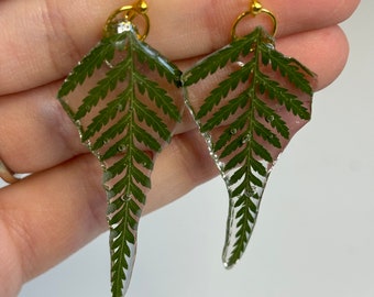 Pressed Fern Earrings | Handmade | Gifts for Her | Birthday gifts | Pressed Leaves | Plant Lover | Dangle Drop | Resin Jewelry