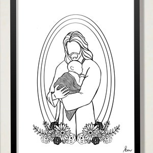 DIGITAL DOWNLOAD Jesus and Child Baby Loss Tribute line art black and white