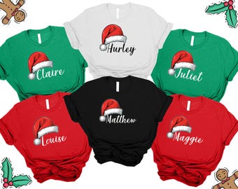 Custom Santa Hat Shirt, Christmas Family Matching Shirt, Personalized Name Christmas Family Shirts, Custom 2026 Christmas Family Shirt