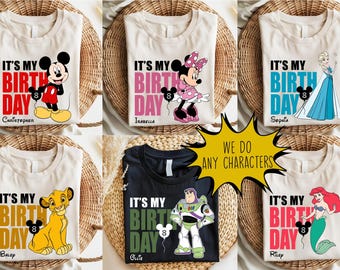 Custom Disney Characters Birthday Shirt, Custom Kid Toddler Name Age Shirt, Personalized Disney Birthday Gift, Disneyland Family Trip