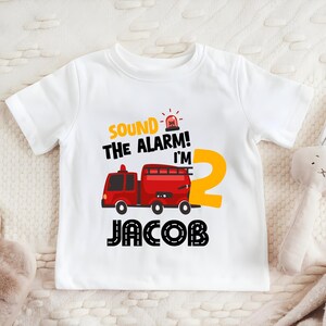Fire Truck Birthday Shirt, Sound The Alarm Shirt, Custom Birthday Boy Shirt, Fire Engine Party, Truck Birthday Shirt, Boy Birthday Shirt