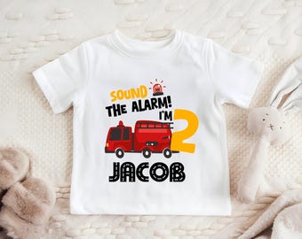 Fire Truck Birthday Shirt, Sound The Alarm Shirt, Custom Birthday Boy Shirt, Fire Engine Party, Truck Birthday Shirt, Boy Birthday Shirt