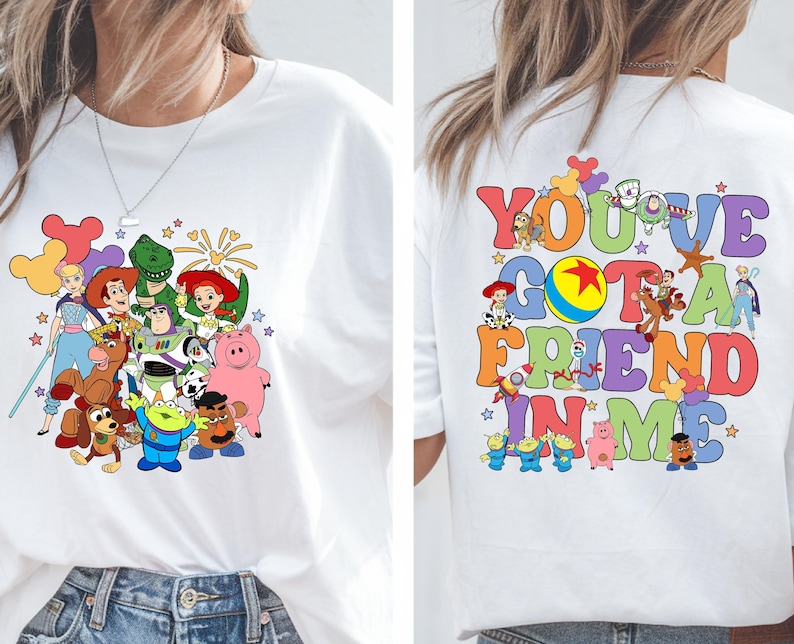 Camiseta "Tienes un amigo en mí", Camiseta de personajes de Toy Story, Camiseta de Disney Toy Story, Camiseta de Buzz Lightyear, Camiseta de la amistad de Disney imagen 1
