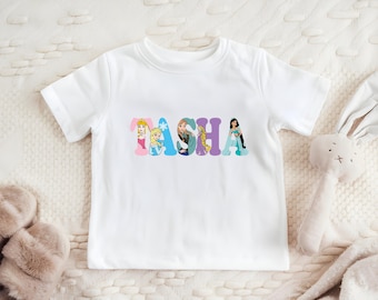 Disney Princess Custom Name Shirt, Disneyland Matching Shirt, Custom Name Tee, Belle Ariel Cinderella Tiana, Birthday Gift, Toddler Shirt