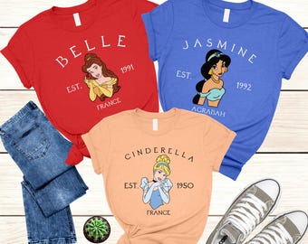 Disney Princess Shirts, Disneyland Shirts , Girls Disneyland trip, Belle, Princess Moana, Princess Elsa, Princess Merida, Anna, Ariel,
