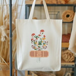 Self Love Tote Bag, Floral Tote Bag, Love Yourself Gift, Tote Bag Gift for Women, Inspirational Saying Gift, Gift for Mom