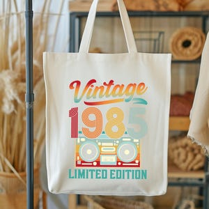 Vintage 1985 Tote Bag, 40th Birthday Tote Bag, Retro Shoulder Bag, Birthday Party Bulk Gifts Birthday Tote Bag, Custom Birthday Gifts