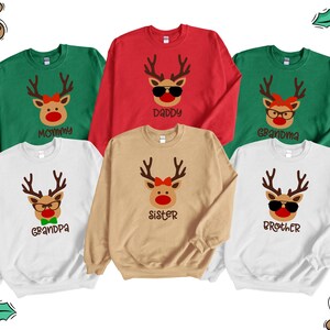 Reindeer Family Sweatshirt, Family Holiday Sweater, Personalized Santa Reindeer Family Christmas Shirt, Matching Christmas Sweatshirt