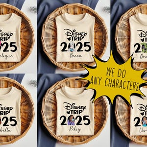 Custom Characters Disney Trip 2025 Shirt, Personalized Disney Family Shirt, Disney 2025 Shirt, Custom Name Disney Shirt, Disney Trip T-Shirt