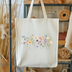 Floral Tote Bag, Gift for Woman, Botanical Tote Bag, Flower Tote Bag, Mother Gift Idea, Bridesmaid Gift Tote Bag, Aesthetic Tote Bag