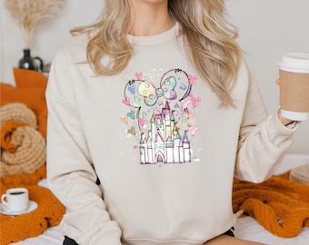 Disney Minnie Castle Sweatshirt, Magical Castle Sweater, Disney Watercolor Castle Hoodie, Disneyland Sweatshirt, Minnie Ears tee