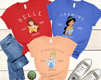 Disney Princess Shirts, Disneyland Shirts , Girls Disneyland trip, Belle, Princess Moana, Princess Elsa, Princess Merida, Anna, Ariel,