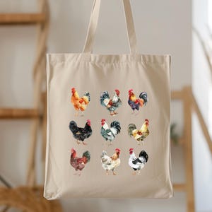 Colorful Chickens Tote Bag, Animal Lover Tote Bag, Cute Chicks Tote Bag, Chicken Lover Tote Bag, Casual Canvas Tote, Gift Tote Bag