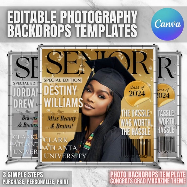 SENIOR Magazine Themed Editable Graduation Photography Backdrop/Banner, 2024 Graduation Party Backdrop/Banner, DIY Custom Canva Template