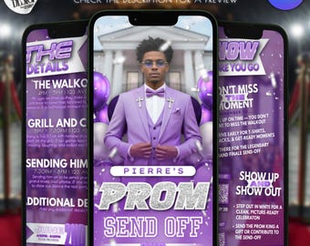 Prom Send Off Invitation - White and Purple Animated Prom King Sendoff Evite | Editable Canva Template, Instant Download