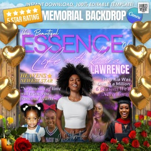 Magazine Themed Memorial Banner, Celebration of Life Backdrop | Canva Template, Instant Download