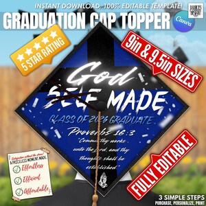 God Made, Faith Based 2026 Graduation Cap Topper Template  | Editable Canva Template, Instant Download