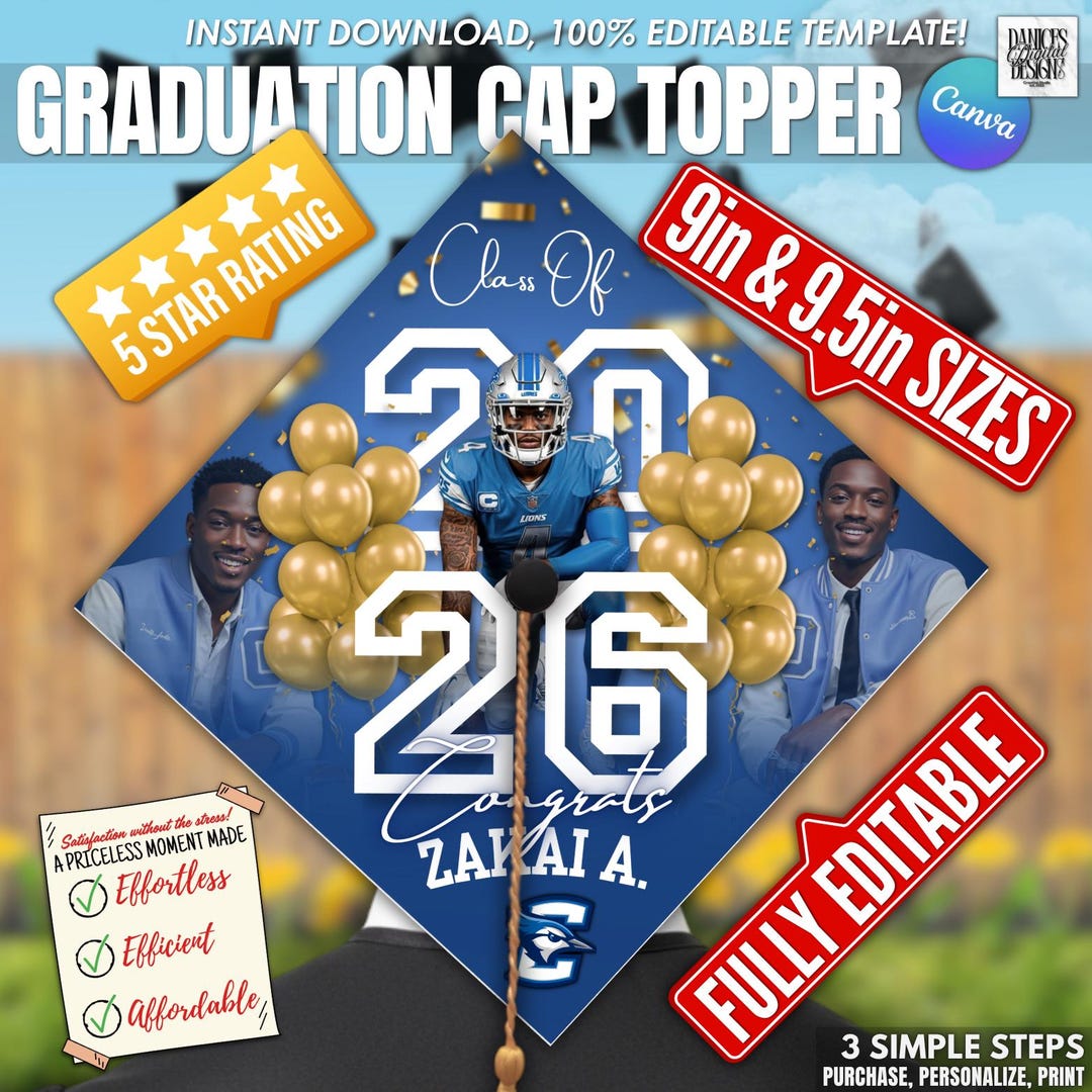 Class of 2026, Blue Personalized Graduation Cap Topper | Editable Canva ...