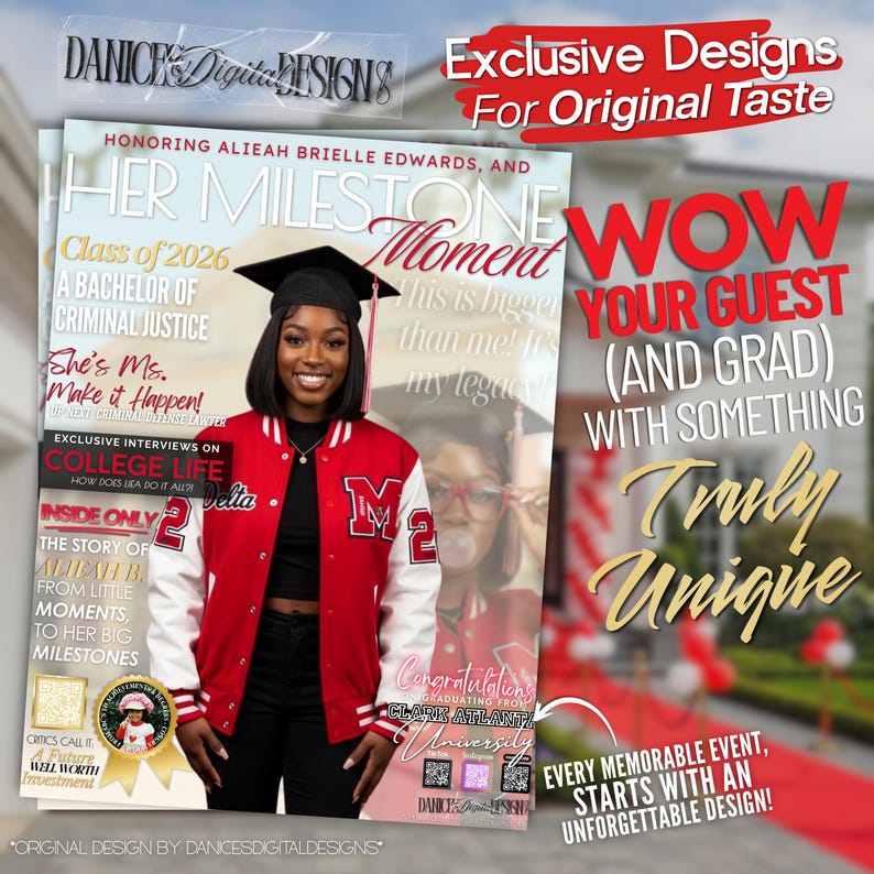 Graduation Lettering Magazine 12 Page Graduation Magazine Booklet, Red Grad Party Keepsake | Editable ...