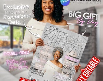 Jumbo Magazine Mothers Day Card, Includes Games - Silver & Pink Greeting Card  | Editable Canva Template, Instant Download