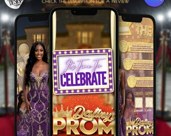 Prom Send Off Invitation - Gold and Purple Animated Prom Queen Sendoff Evite | Editable Canva Template, Instant Download
