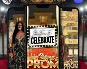 Prom Send Off Invitation - Gold and Black Animated Prom Queen Sendoff Evite | Editable Canva Template, Instant Download