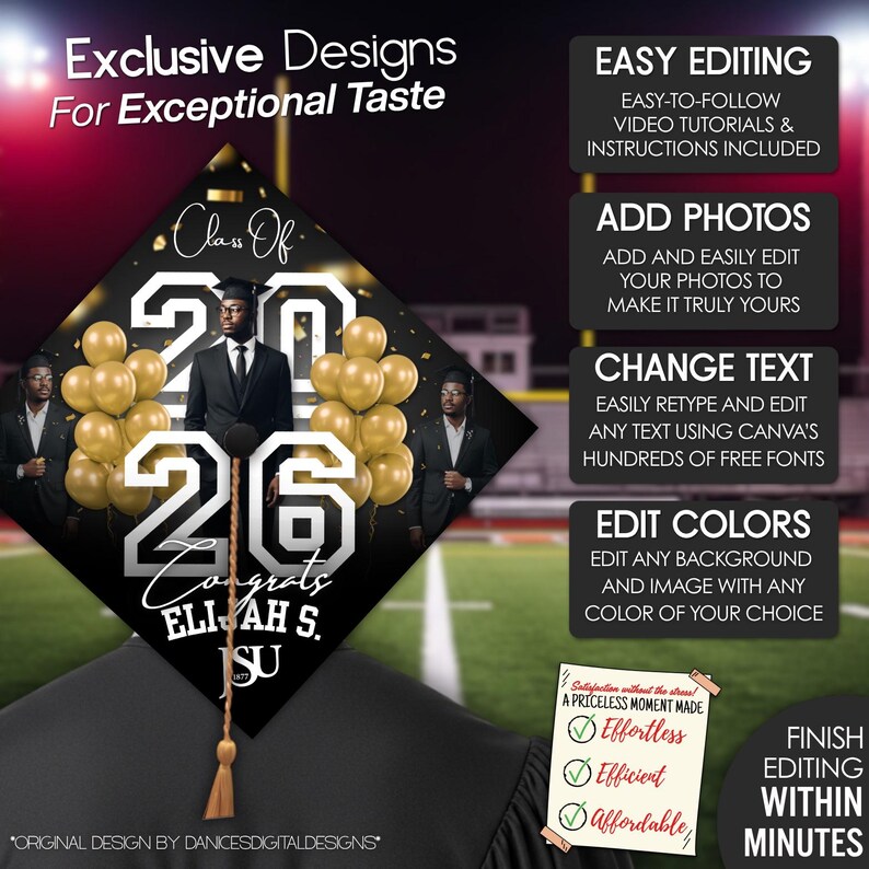 Class of 2026, Black Personalized Graduation Cap Topper | Editable ...