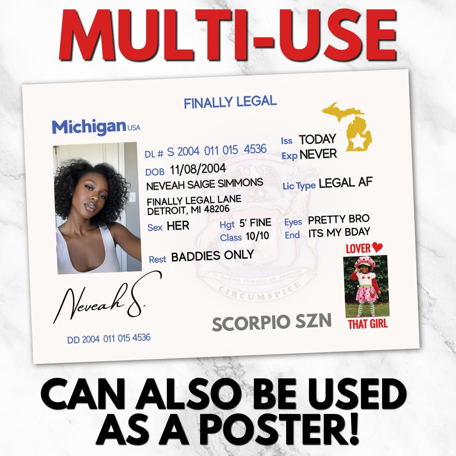 Michigan State ID Cake Sheet Printable, 21st Birthday Cake Topper ...