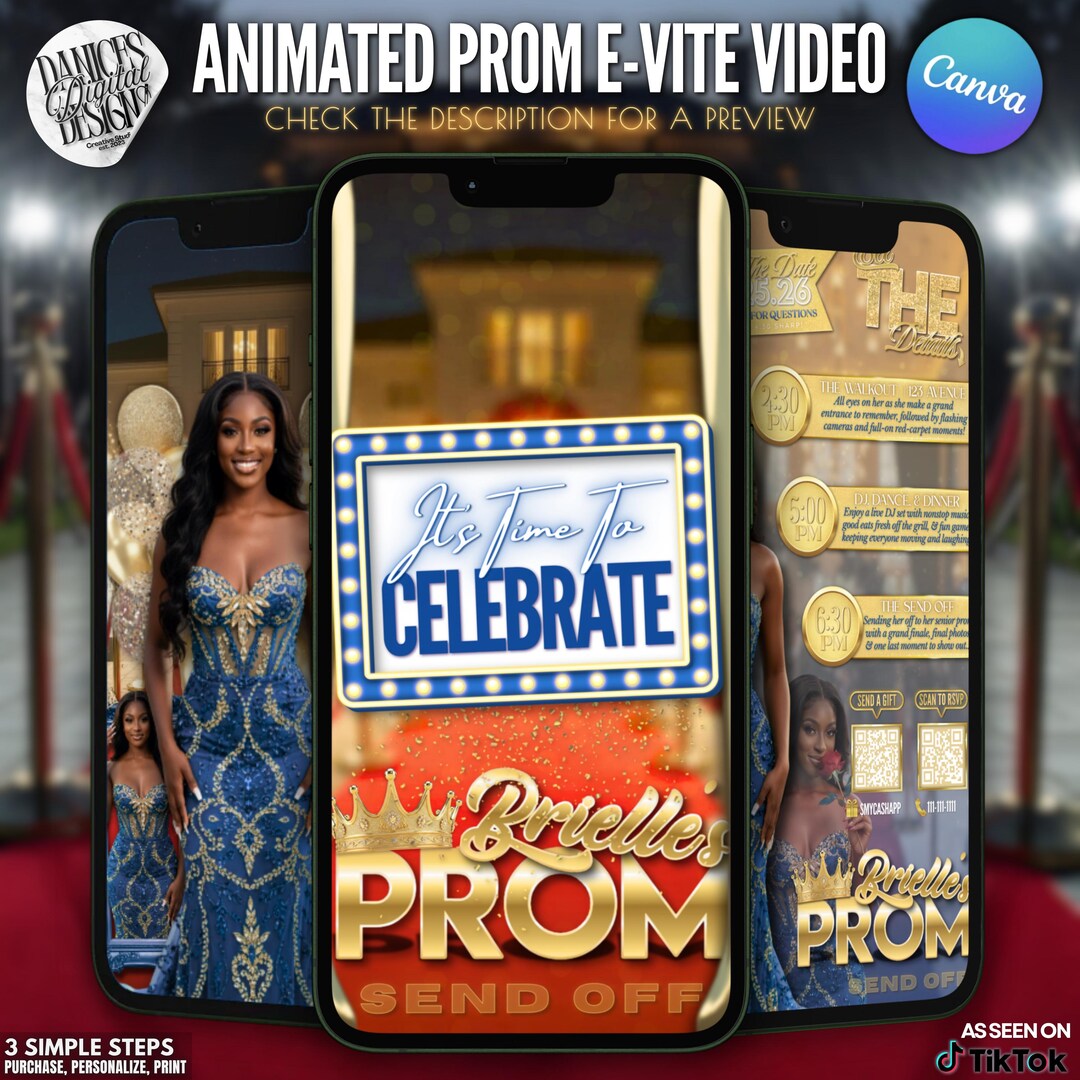 Prom Send off Invitation - Gold and Blue Animated Prom Queen Sendoff ...