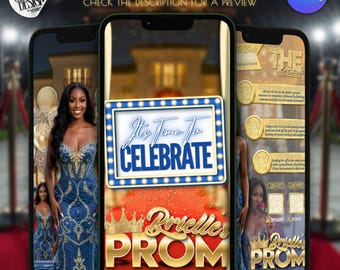 Prom Send Off Invitation - Gold and Blue Animated Prom Queen Sendoff Evite | Editable Canva Template, Instant Download