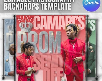 Despedida del Rey del Baile, Fondo para Fotomatón con Repetición: Decoración para Fiesta de Graduación 2026 (Plantilla de Canva DIY No Profesional, Descarga Instantánea)