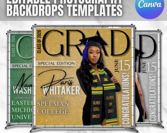 Class of 2026 Graduation Party Decor, Magazine Cover Themed Photo Booth Backdrop (DIY Editable Canva Template, Instant Download)