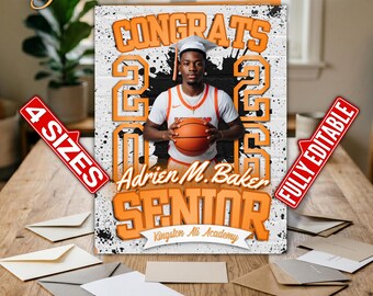 Gold/White Jumbo Graduation Card, Graffiti Themed Senior Gift (4 Sizes) | Editable Canva Template, Instant Download