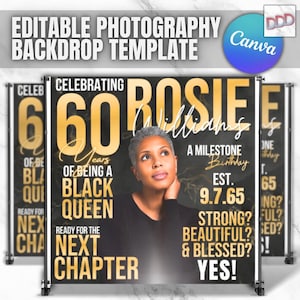 Black Queen Birthday Backdrop: DIY Photo Booth Banner (Editable Canva Template)