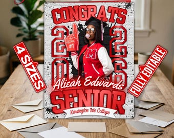 Red/White Jumbo Graduation Card, Graffiti Themed Senior Gift (4 Sizes) | Editable Canva Template, Instant Download