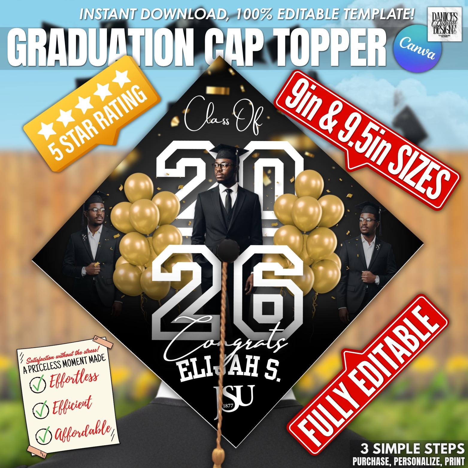 black and gold graduation dress Deluxe Black Doctoral Gown with Gold Piping (Clearance) Doctoral Gown - 4'6'' main image 1