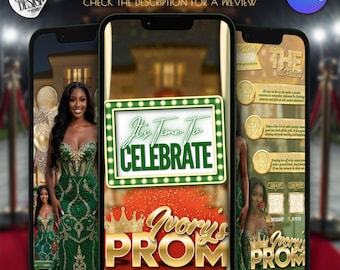 Prom Send Off Invitation - Gold and Green Animated Prom Queen Sendoff Evite | Editable Canva Template, Instant Download