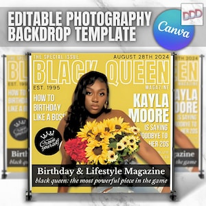 Black Queen Magazine Cover Birthday Backdrop: DIY Canva Template