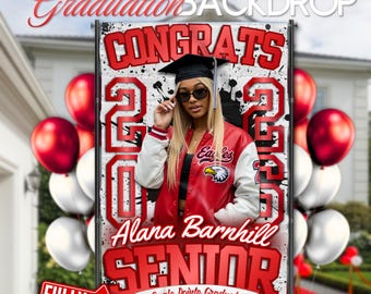 Red and White Graduation Party Backdrop (5x8ft),  Graffiti Themed | Editable Canva Template, Instant Download