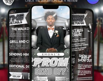 Prom Send Off Invitation - White and Black Animated Prom King Sendoff Evite | Editable Canva Template, Instant Download